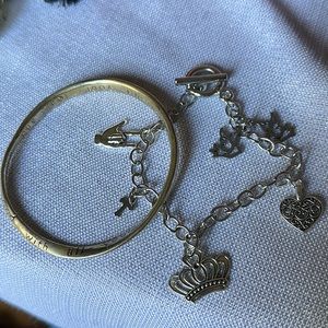 ✨ 2 beautiful silver tone religious charm bracelet and bangle